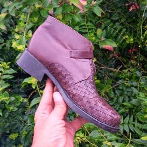 Brighton Ladies Vintage Brown Woven Leather Side Buckle Booties Boots